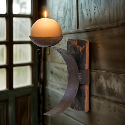 Whiskey Barrel Stave Wall Mounted Candle Holder