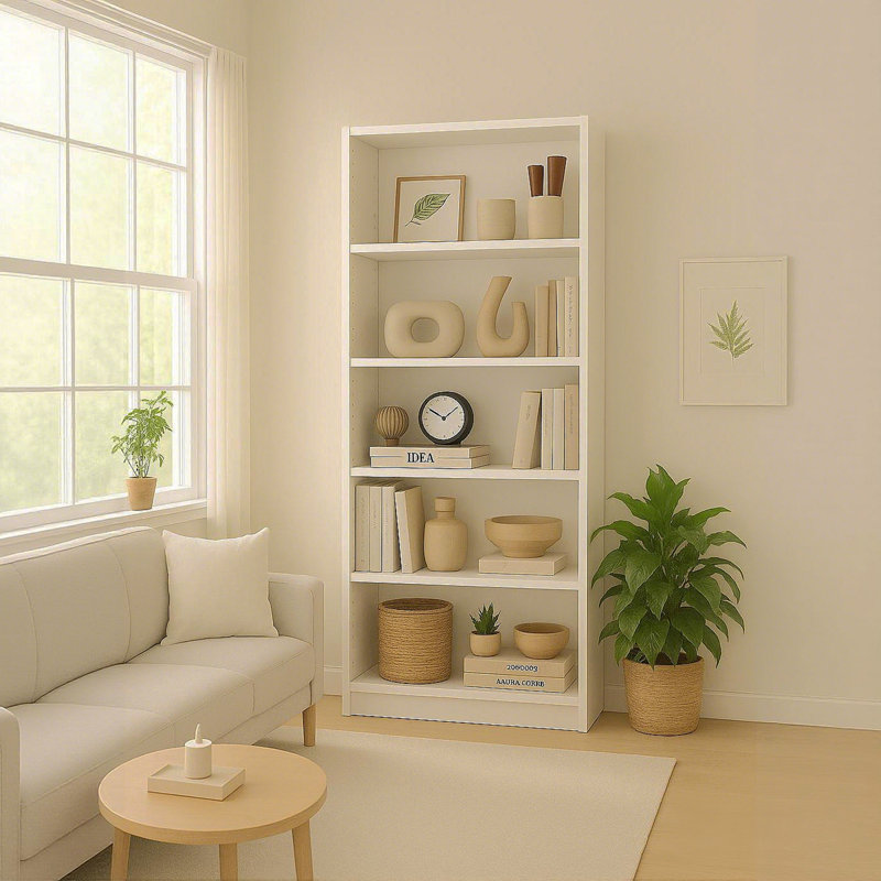 5-Tier Bookshelves Storage Cabinet White, (5 Shelves) 70.92" H x 29.84" W x 11.43" D, White