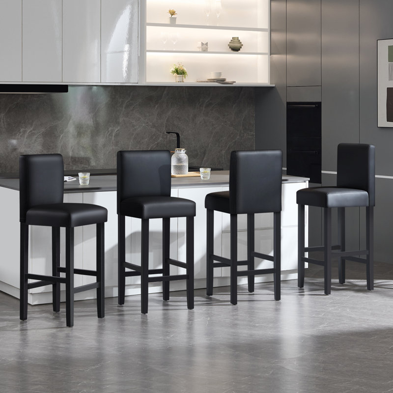 Ambriz Upholstered Counter Stool with Solid Wood Frame, Black