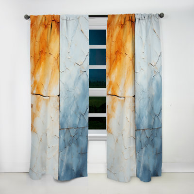 Evelien Yellow And Blue Marble Ink Flow - Abstract Marble Curtain - Velvet Room Darkening - 1 panel