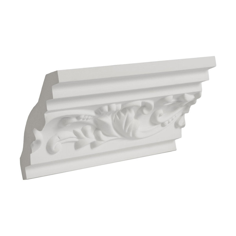 6 in White Polyurethane Decorative Leaf Crown Moulding Sample