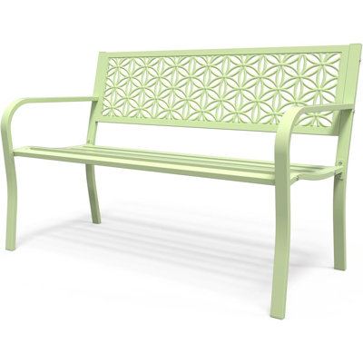 Banc d'extérieur 50 po en métal avec dossier floral, banc de jardin à l'avant pour la cour d'entrée de la cour, capacité de 800 lb - vert