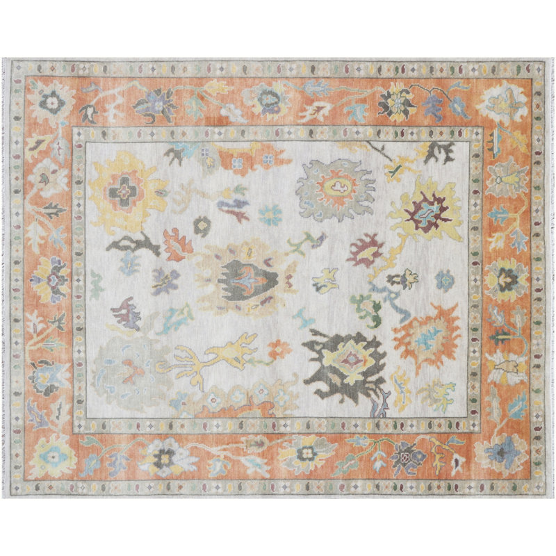 Hand Knotted Oushak Apricot Samon Rug Wool – Traditional Turkish Oushak Style Area Rug – Vintage Floral Medallion Carpets