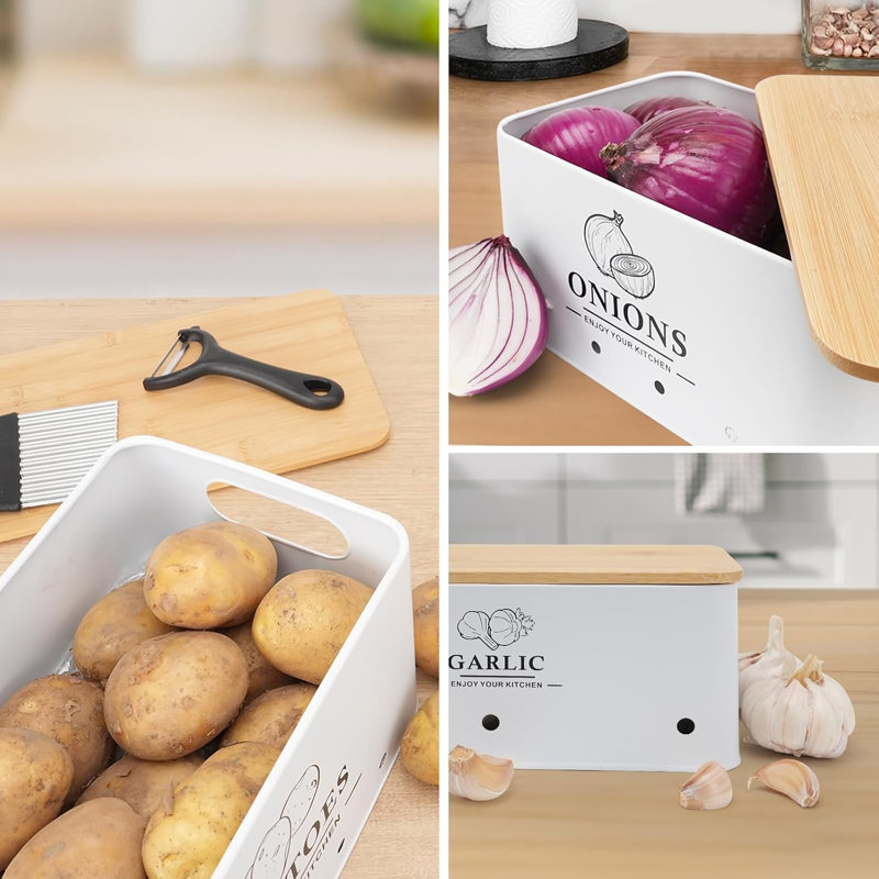 Kitchen Vegetable Storage Set of 3,White, White
