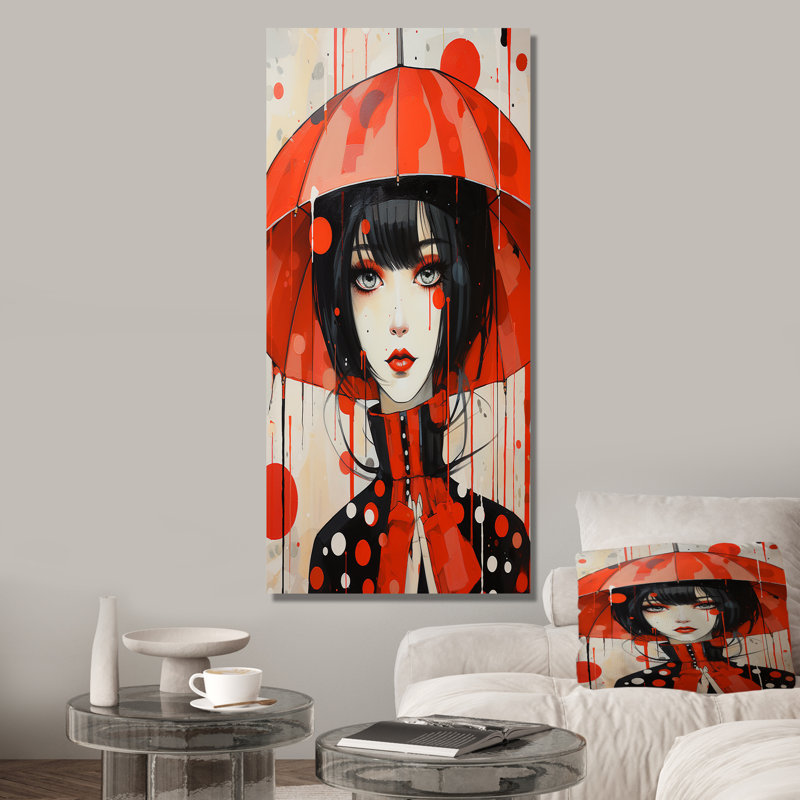 Red Pop Art Portrait de femme - Art mural Pop Art, Black Picture Framed, 32" H x 24" W