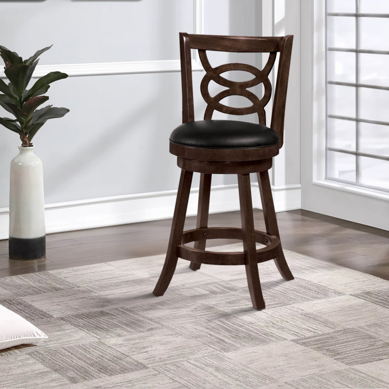 Tabouret de comptoir rond en bois pivotant avec siège et dossier rembourrés 201
