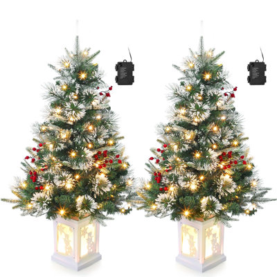 Arbre de Noël artificiel enneigé 2 pièces 3 pi avec bonhomme de neige et pin blanc