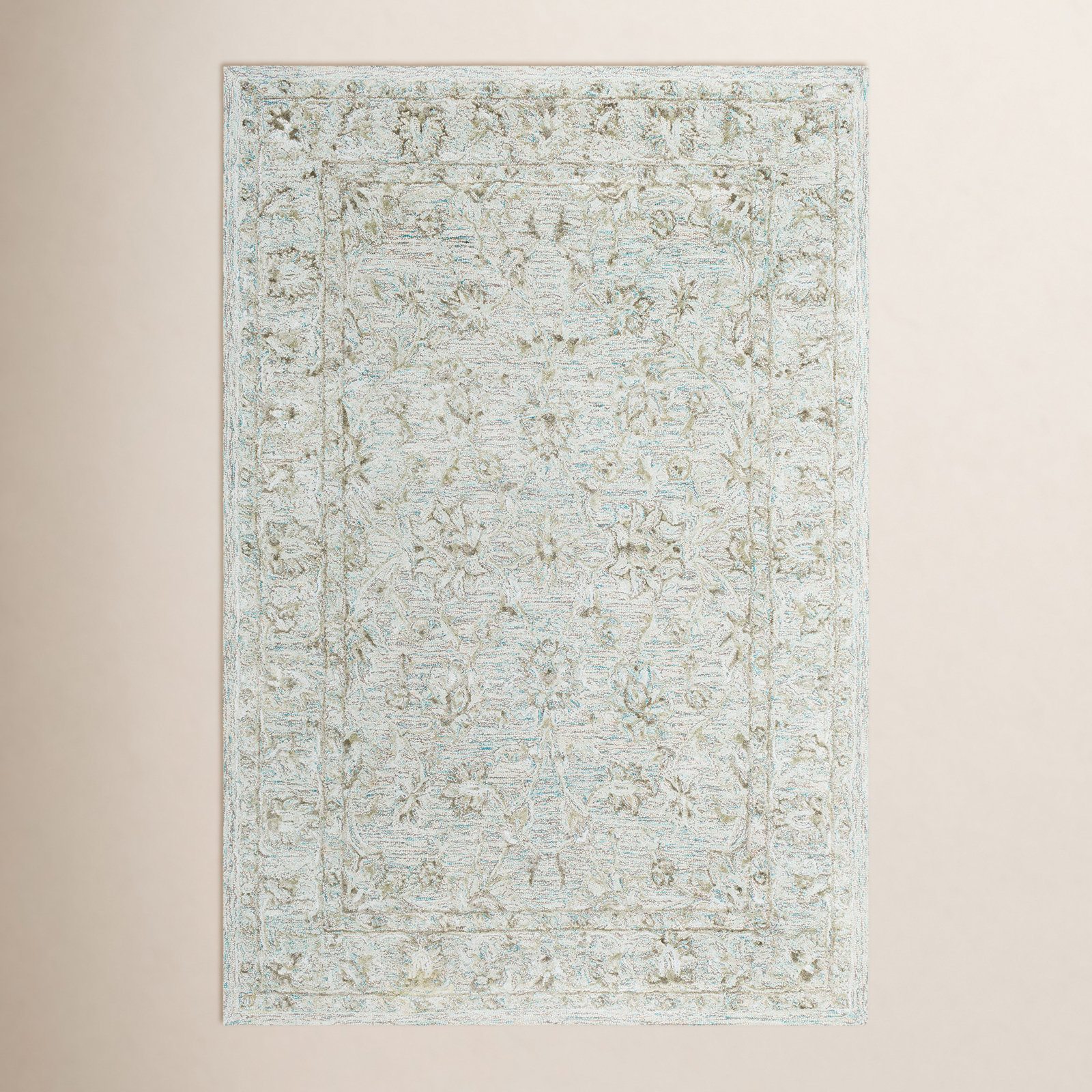 Cait Handmade Aqua/Light Gray/Olive Rug, Rectangle 5' x 7'6"