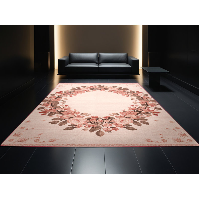 Tapis rose moelleux et moelleux à motif abstrait moderne et contemporain Feuerstein, 2 x 5