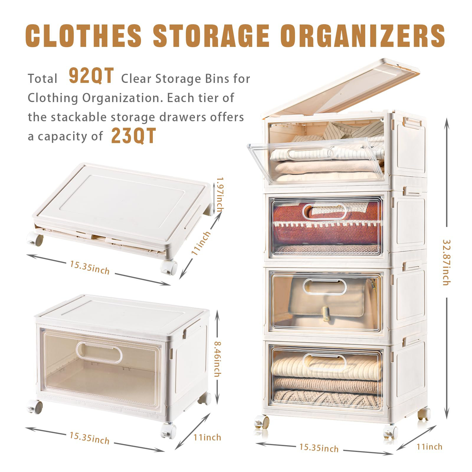 Hokku Designs Plastic Drawer Storage, Stackable Storage Bins With Lids ...