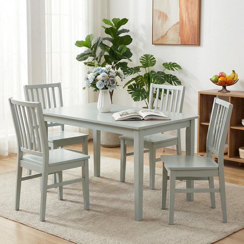 17.5'' H Solid Wood Side Chairs Modern Farmhouse Dinning Chairs Set of 4, Green