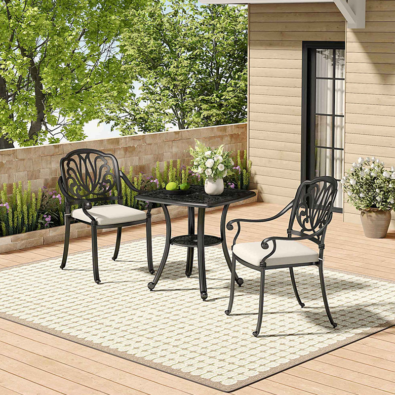 Sayer Rectangular 2 - Person Aluminum Bistro Set with Cushions, 62.3" H x 62.5" W x 62.5" D