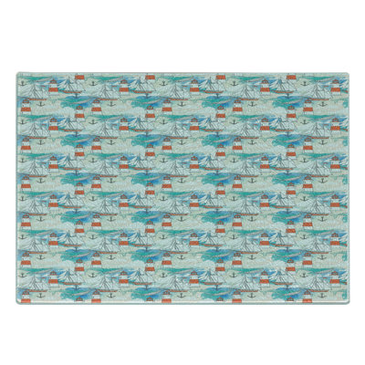 Ambesonne Lighthouse Tempered Glass Cutting Board Nautical Whale Boats Multicolor