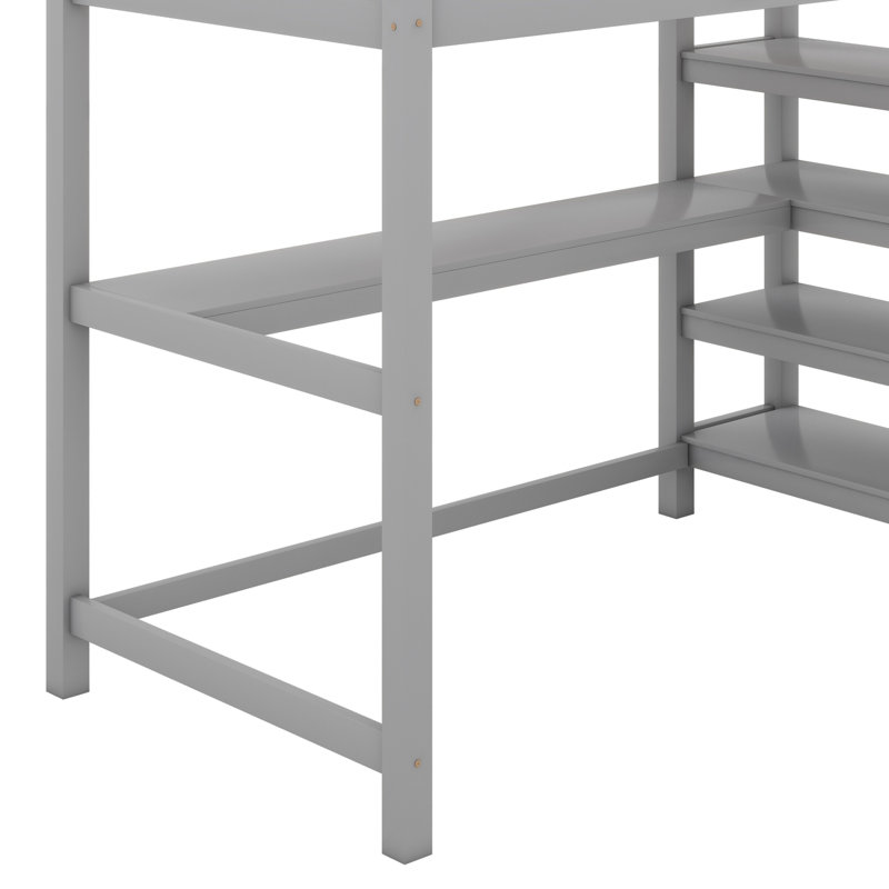 Lit mezzanine avec tablettes de rangement et bureau sous le lit, Gris