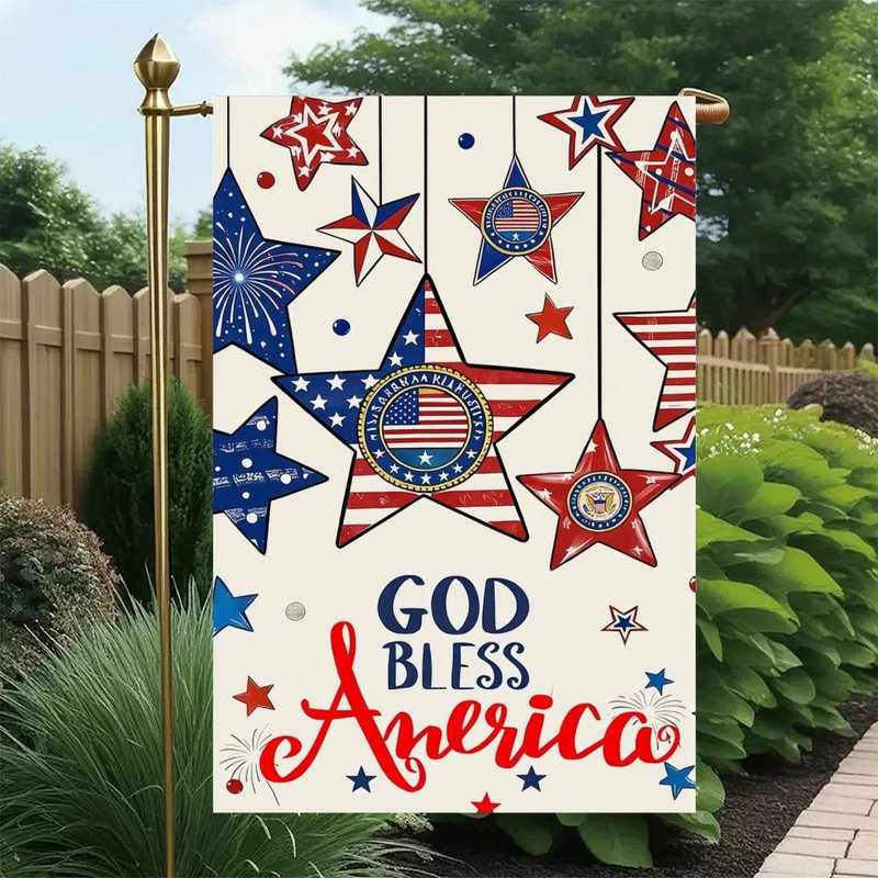 «God Bless America», étoile suspendue 12 po x 18 po, drapeau de jardin à double face, Jour de l'Indépendance