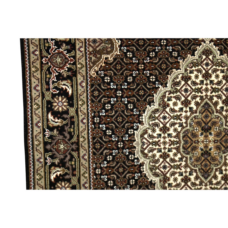 Tapis brun / beige noué à la main de conception unique 3 pi 10 po x 5 pi 9 po