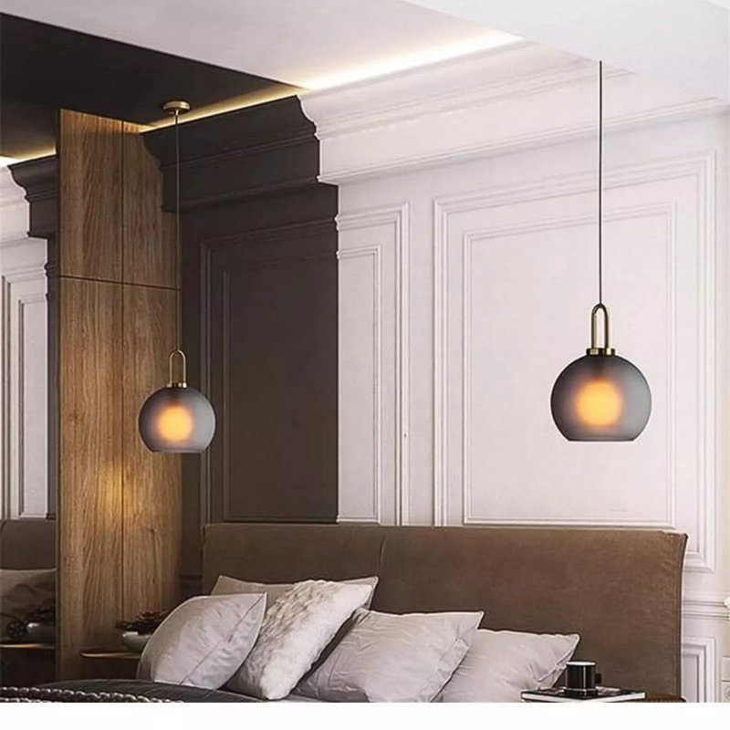 Rabiya 1 - Light Brass Sphere Pendant-Modern Glass Pendant Light - 25cm Adjustable Industrial Ceiling Fixture with E27 Stainless Iron Design