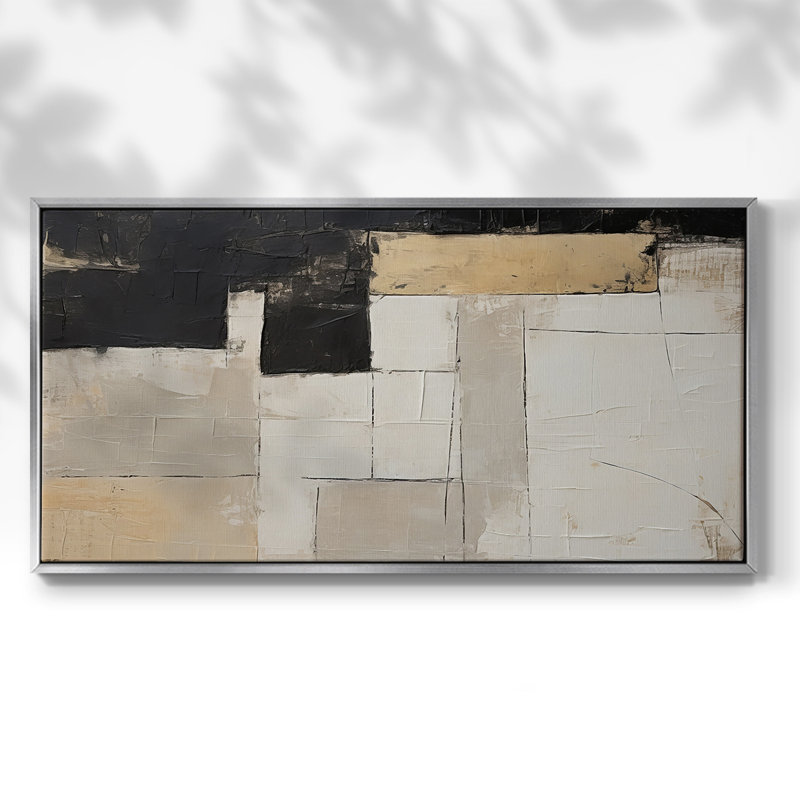 «Abstract Series» -CCCLLXXVII - Toile tendue avec châssis encadré - Prêt à être accroché, H 17 po x l 33 po, Argent argent