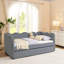 Lit de jour simple avec couchette bleu marine, lit en lin, conception, forme de vague, porto, multifonctionnel pour diverses occasions, coins arrondis, tissu confortable à assembler, forme, charge, hospitalité