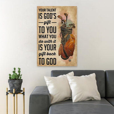 Golf clubs sur fond brun - Your Talent Is God Gift - 1 pièce, impression d'art graphique rectangulaire sur toile tendue