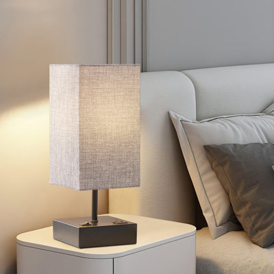 Ensemble de 2 lampes de chevet grises modernes avec ports USB et abat-jour en tissu - comprend les ampoules