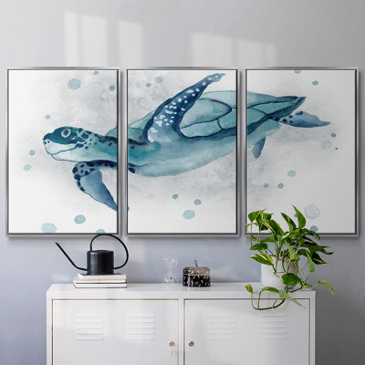 «Blue Turtle II», peinture sur toile 3 pièces