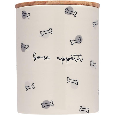 Pot à friandises en céramique et bois pour animal de compagnie Bone Appetite