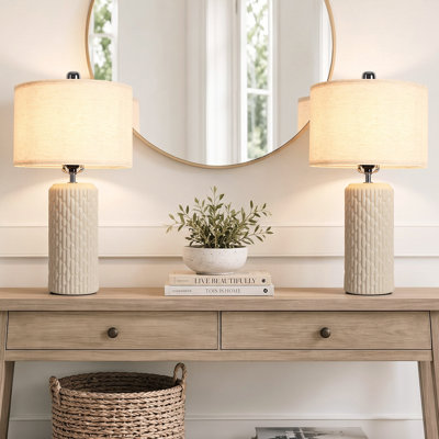 Lampe de table 21 po moderne en céramique texturée avec abat-jour en lin