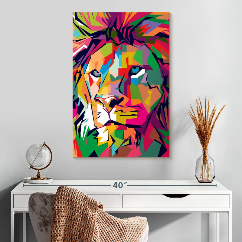 Brampt lion couleurs abstraites, H 30 po x l 20 po