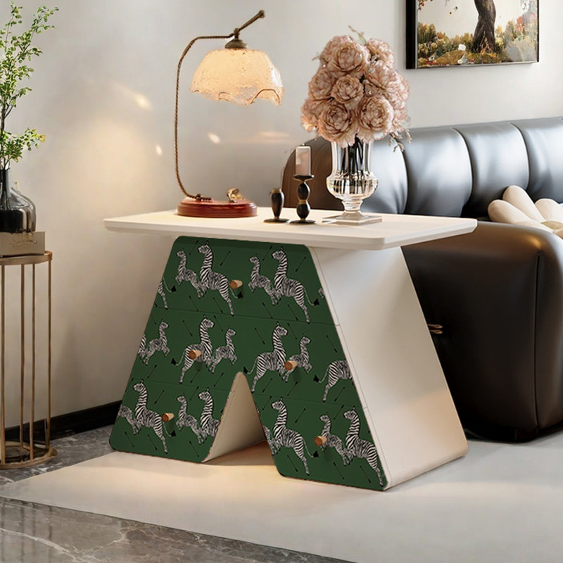 Armoire de rangement artistique pour table d'appoint, Naturel / Vert
