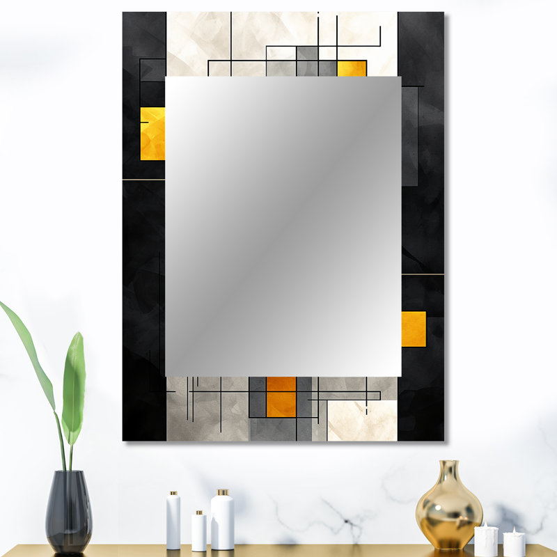Yellow and Grey geometric fusion 2 - Geometric Mirror, Modern Unique Wall Mirror, Printed Metal Art, 40" x 30"