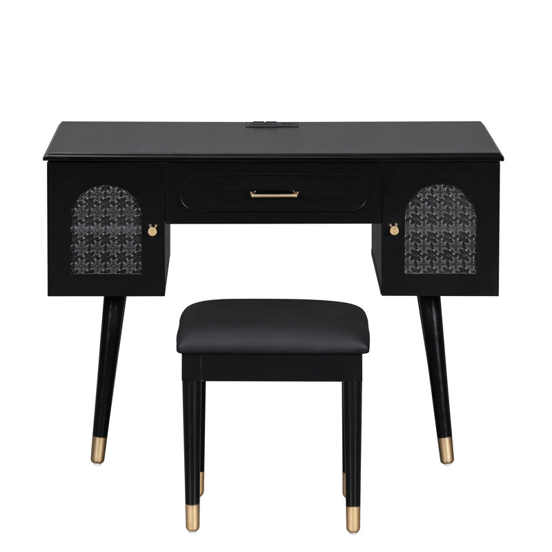 Modern Vanity : Multi - Purpose, Built In Power Outlets, And Rounded Corners For Comfort Versatile Dressing Table: Makeup Station, Writing Desk, Bedside Table With Charging Function