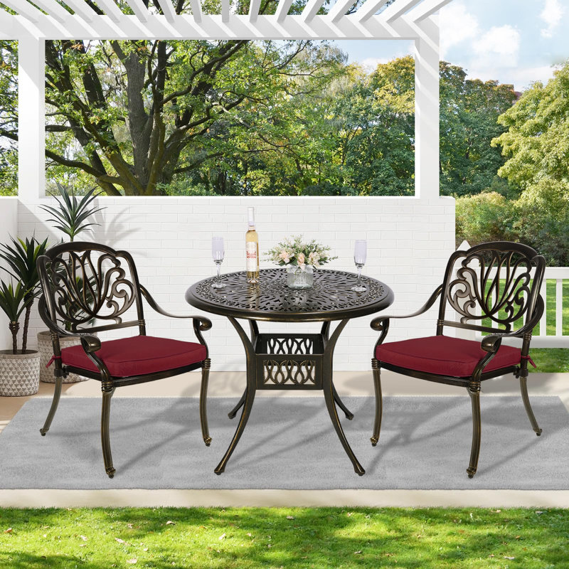 Ensemble bistro rond avec coussins 35,4 po, Rouge piment