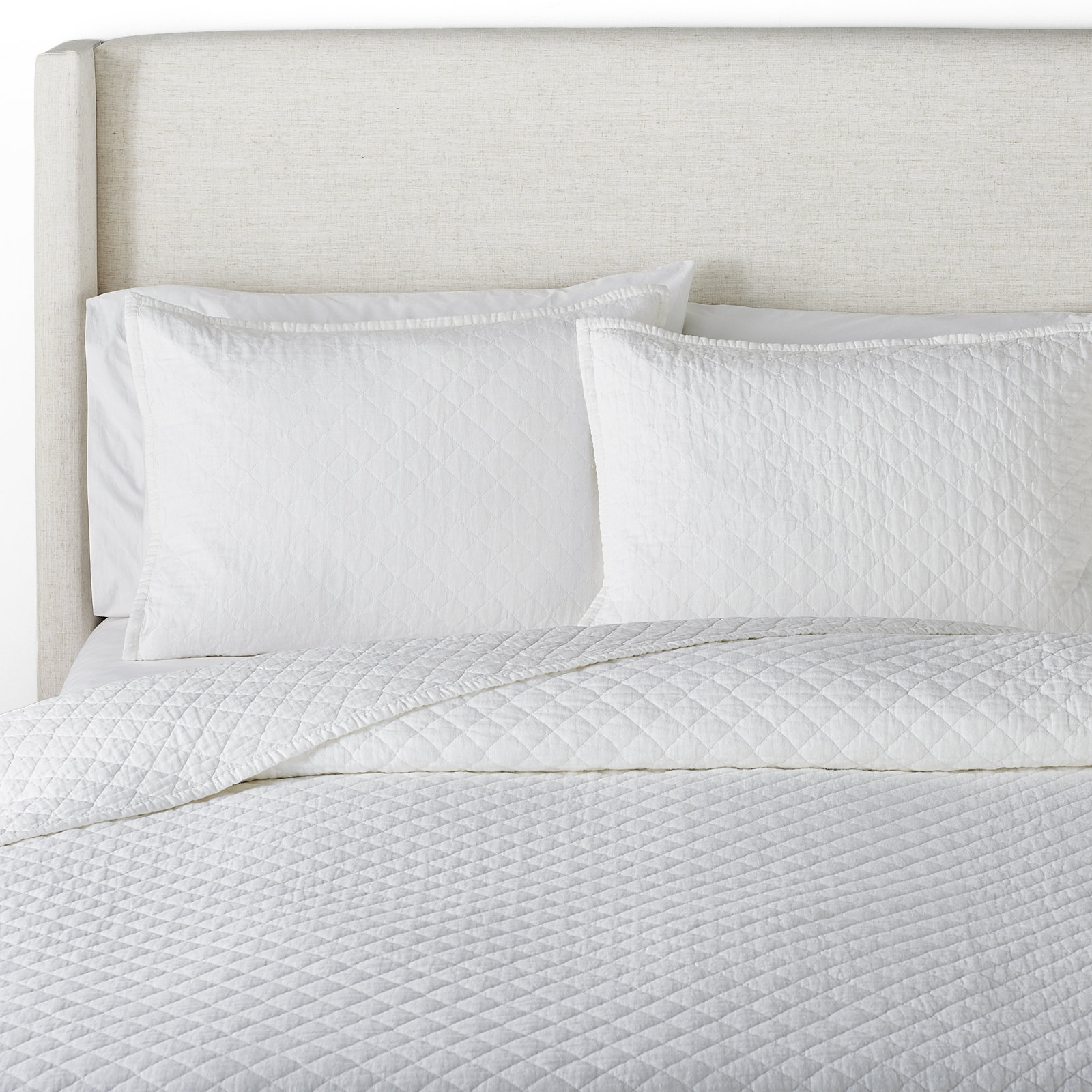 Gabriella Belgian Flax Linen Quilt Set, Queen Duvet Cover + 2 Shams, White