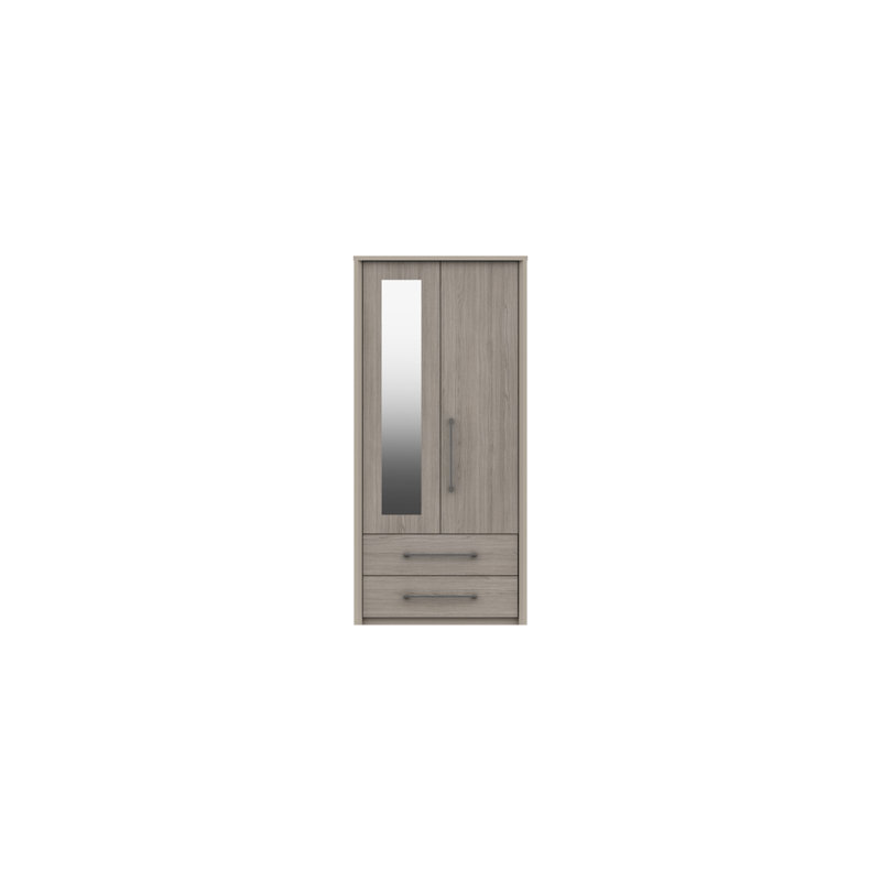 Wyman 2 Door Manufactured Wood Wardrobe, Fired Earth/Grey Oak