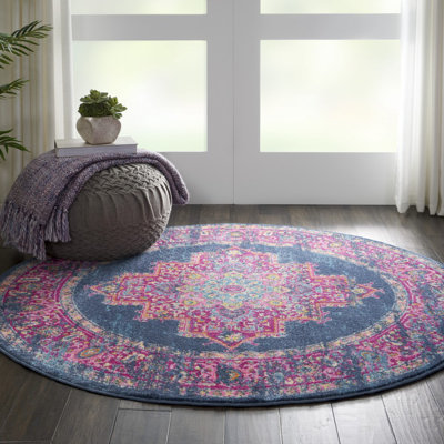 Abbate Oriental Navy Blue/Pink Area Rug