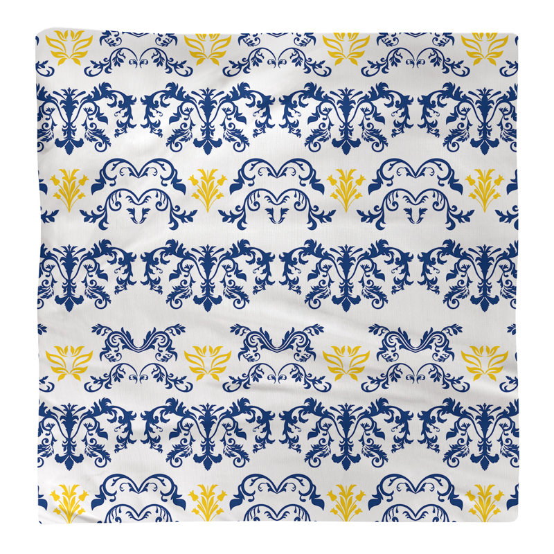 Damask Square Napkin, Royal Blue/White/Gold, Cotton, 10" W x 10" L
