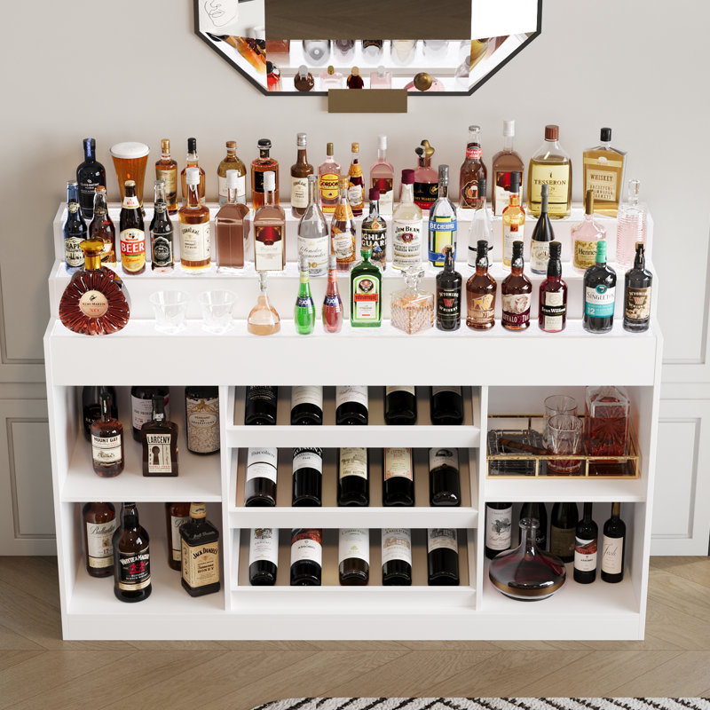 Wine Coffee Bar Cabinet With LED Lights
