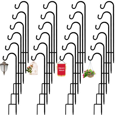 24 Pack 32 Inch Shepherds Hooks Metal Shepherd's Hook Black Garden Bird Feeder Pole for Hanging Solar Lanterns Flower Basket Jars Christmas Lights Wedding Decor