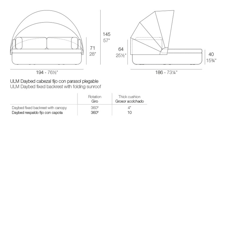 Vela - Daybed Fixed Backrest with Folding Canopy - 76.5"x73.25" - Basic