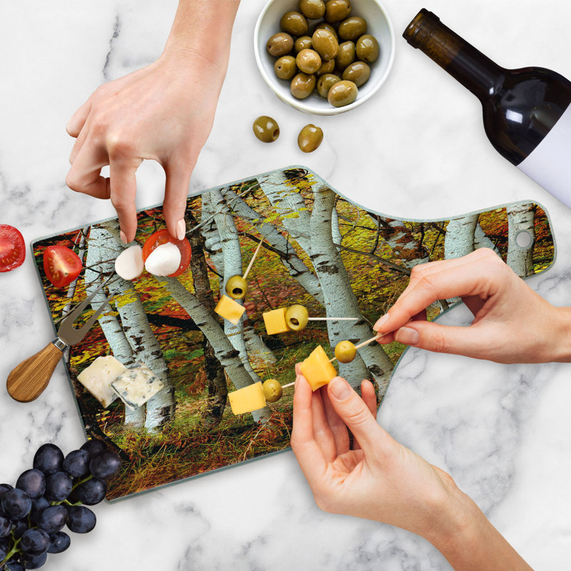 Ambesonne Fall Tempered Glass Cutting Board White Birch Trees Serenity Multicolor