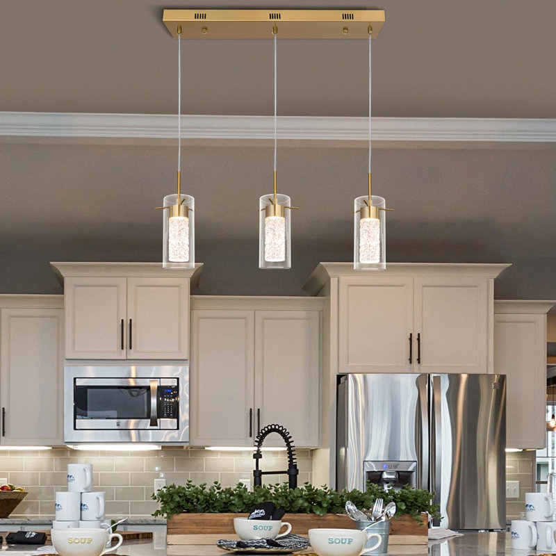 Chealsey Linear K9 Crystal 3 - Light LED Modern Chandeliers for Dinning Room Kitchen Island, Gold