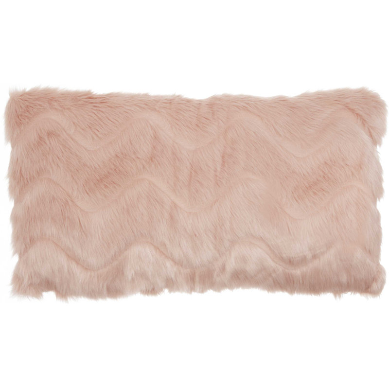 Blush Chevron Faux Fur Rectangular Throw Pillow Set