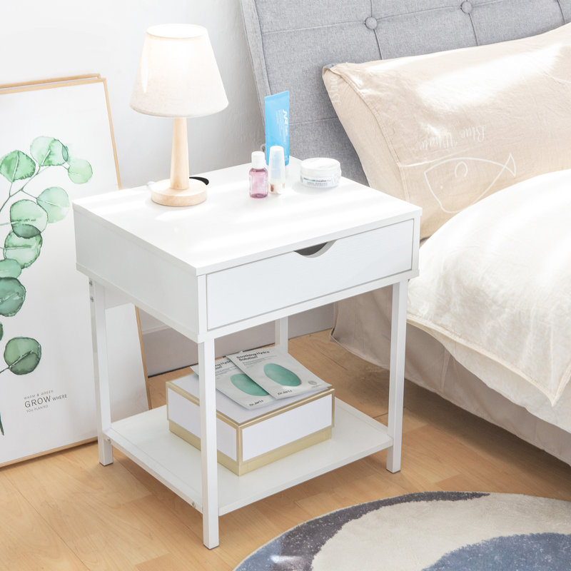 Table d'appoint avec rangement Kila - Petite table polyvalente pour le bureau personnel, Blanc, Blanc