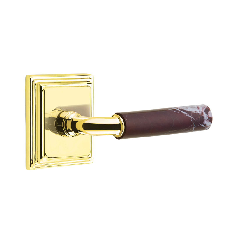 Ensemble de faux levier Emtek Select avec rosette Wilshire et tige R-Bar, levier en marbre Rosso Levanto, Laiton non laqué