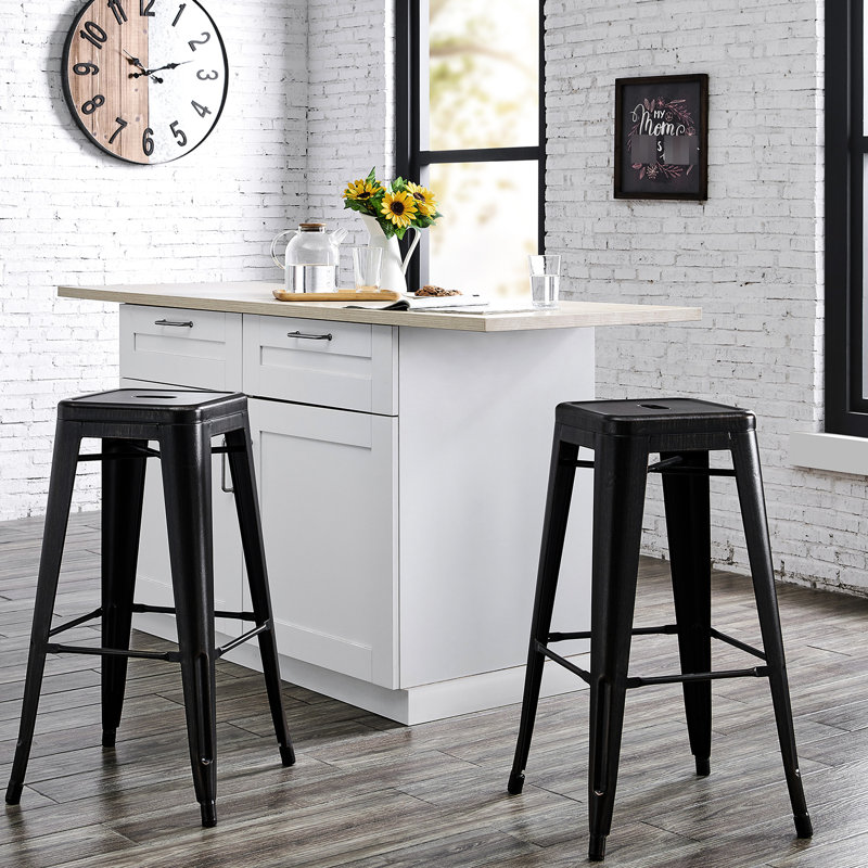 Art Backless Bar Stools  2 Pack , 30" Seat, Black Abs+Pc Stools, Stackable For Space Saving, Ideal Kitchen And Areas, 13 Lb Per Stool Metal   Of 2 , Standard Distressed Color, Weight Easy Handling,