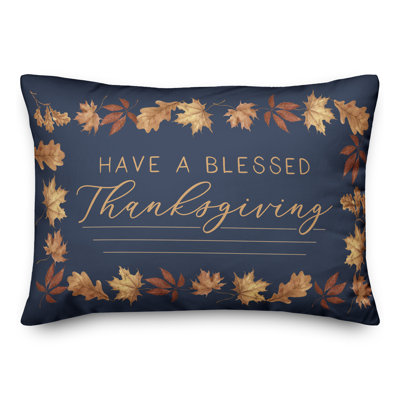 Coussin décoratif bleu et doré Blessed Thanksgiving