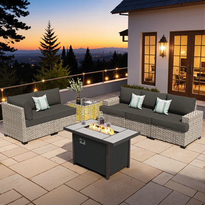 Ensemble de conversation pour 5 personnes, ensemble de conversation modulaire en rotin et osier avec coussins, ensemble de conversation pour canapé toutes saisons avec table pour jardin