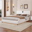 Grand lit plateforme tapissier en similicuir grand format avec tête de lit épaisse, haut-parleurs Bluetooth et lumière DEL RVB, aucun sommier nécessaire, blanc