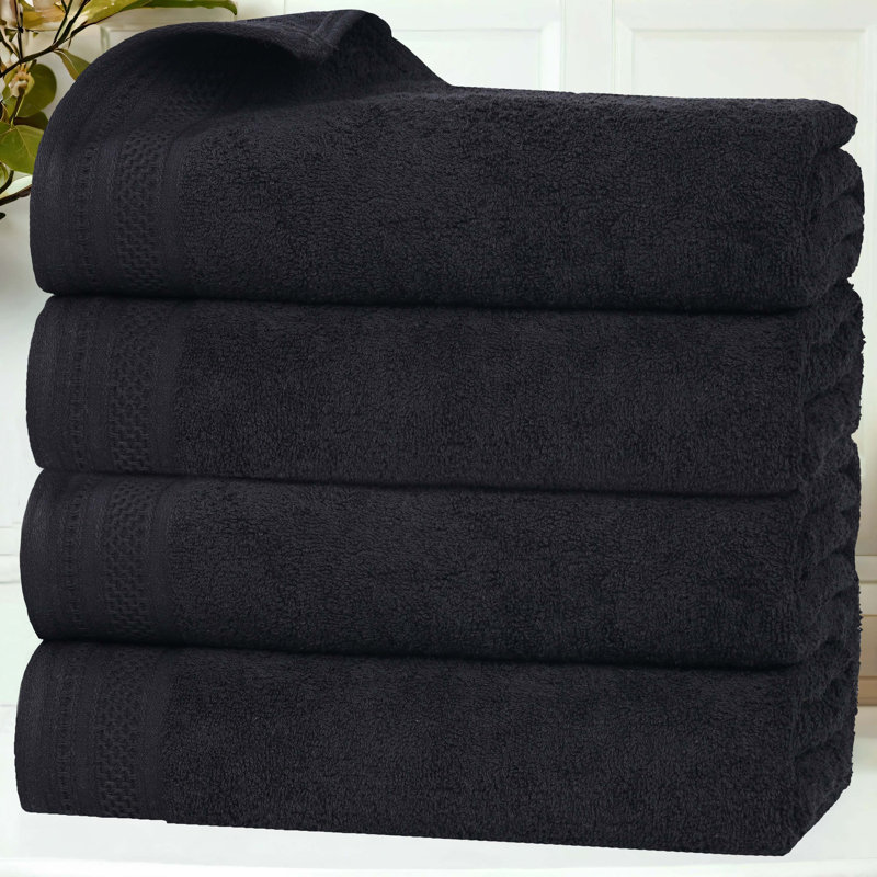 Serviettes de bain mi-longues en coton gaufré texturé Honeycomb, Noir, noir, noir, noir